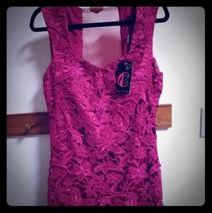 Red lace overlay dress